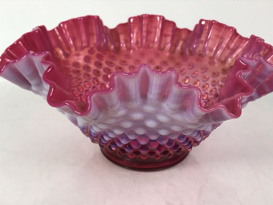 Fluted Hobnail Glass Vase With Floral Pin Frog [Photo 6]