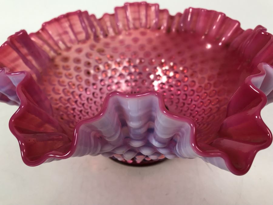 Fluted Hobnail Glass Vase With Floral Pin Frog [Photo 3]