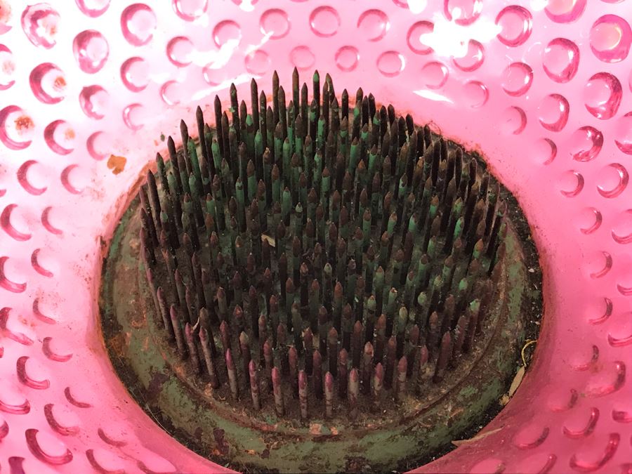 Fluted Hobnail Glass Vase With Floral Pin Frog [Photo 4]