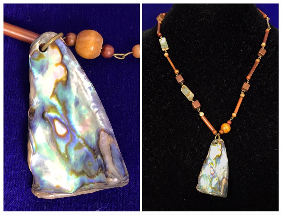 Organic Wood And Shell Necklace With Pendant [Photo 1]