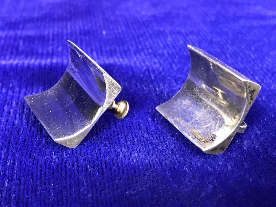 Vintage Modernist Sterling Silver Screw Back Earrings 18g [Photo 5]