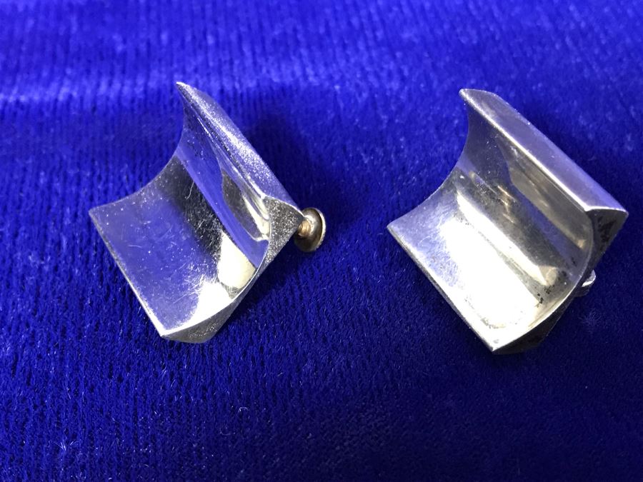 Vintage Modernist Sterling Silver Screw Back Earrings 18g [Photo 6]