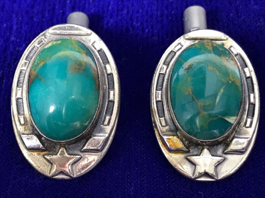 Vintage Bell Sterling Silver And Turquoise Cufflinks [Photo 1]