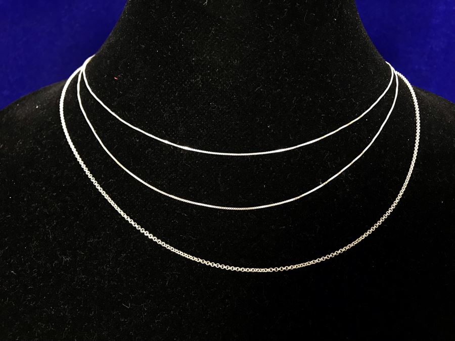 Set Of (3) Sterling Silver Necklaces [Photo 1]