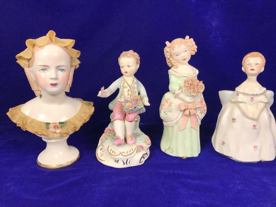 (2) Vintage California Dresden By Avis Figurines, (1) Avis Wright Glendale Calif Figurine And (1) Unknown Figurine