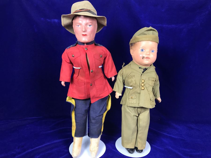 Pair Of Vintage Dolls With Metal Stands Taller Doll Is Apx 17'H [Photo 1]