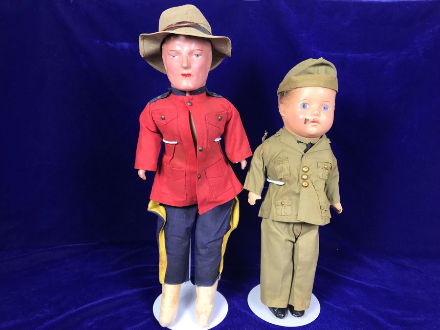 Pair Of Vintage Dolls With Metal Stands Taller Doll Is Apx 17'H [Photo 2]