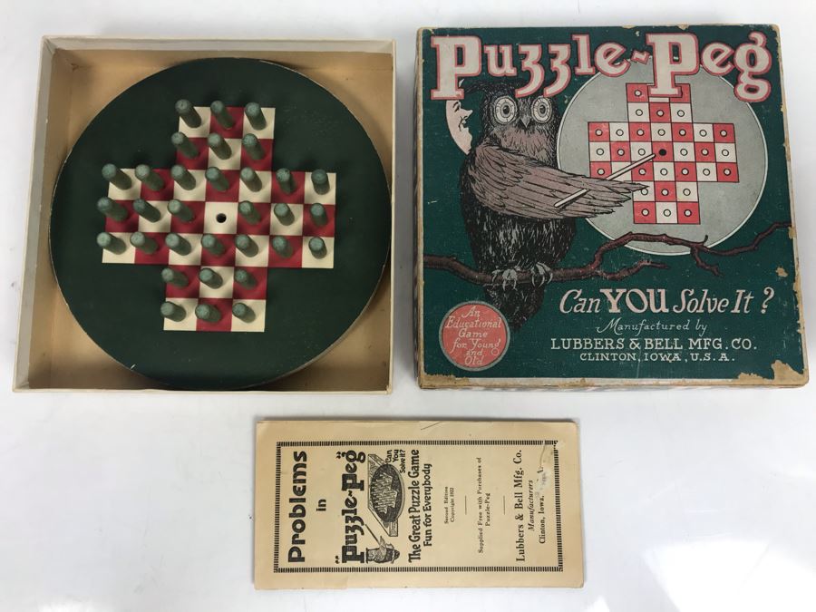 Vintage 1922 Second Edition Puzzle-Peg Game With Box By Lubbers & Bell Mfg Co [Photo 1]