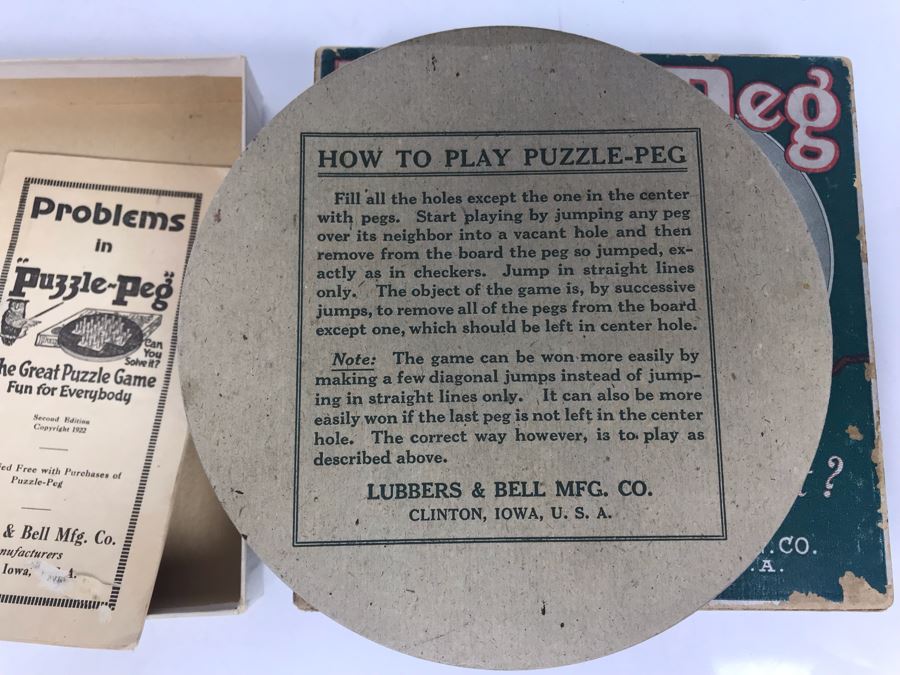 Vintage 1922 Second Edition Puzzle-Peg Game With Box By Lubbers & Bell Mfg Co [Photo 4]