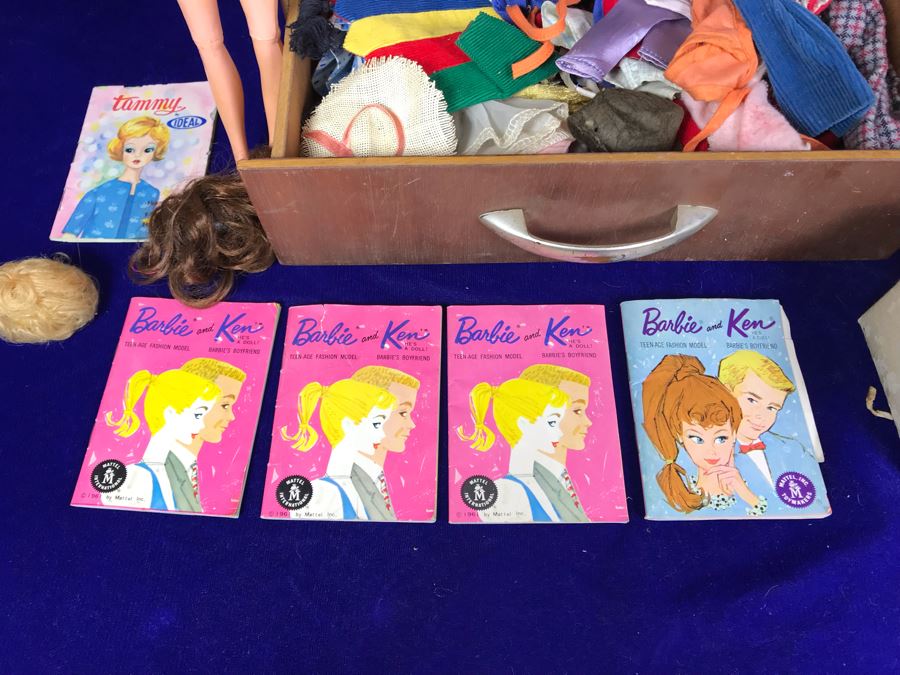 JUST ADDED - Vintage Barbie, Ken And Midge Dolls, Barbie Doll Clothing, Accessories, (3) 1961 Barbie And Ken Mattel Product Catalogs And Wooden Doll Case [Photo 9]