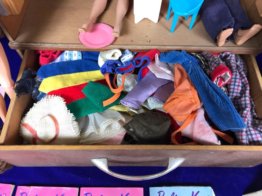 JUST ADDED - Vintage Barbie, Ken And Midge Dolls, Barbie Doll Clothing, Accessories, (3) 1961 Barbie And Ken Mattel Product Catalogs And Wooden Doll Case [Photo 6]