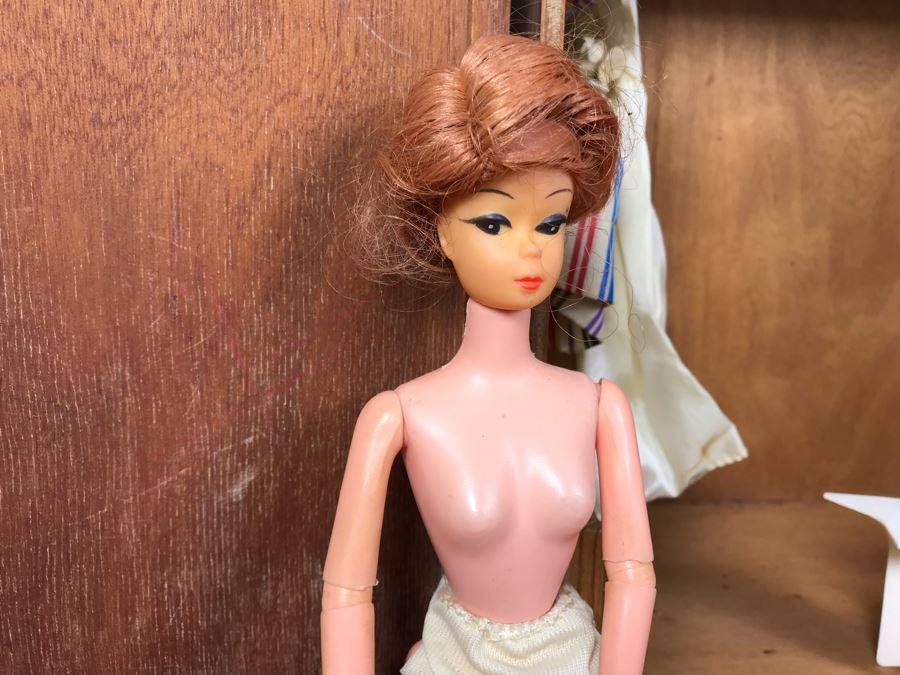 JUST ADDED - Vintage Barbie, Ken And Midge Dolls, Barbie Doll Clothing, Accessories, (3) 1961 Barbie And Ken Mattel Product Catalogs And Wooden Doll Case [Photo 25]