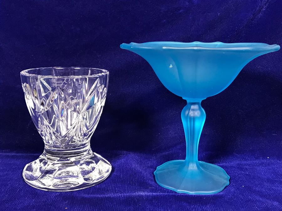 JUST ADDED - Marquis By Waterford Crystal Footed Vase And Blue Footed Bowl