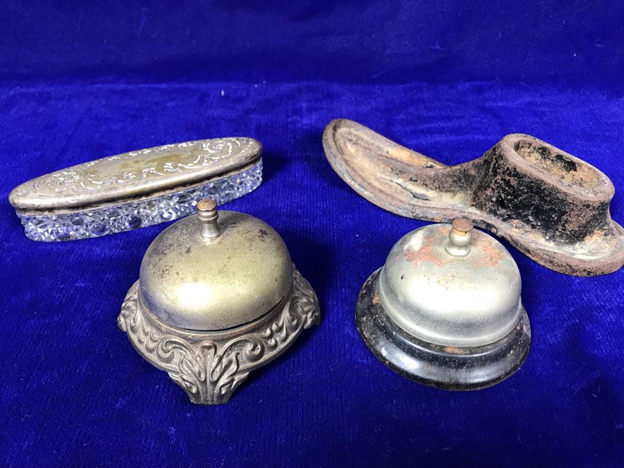 Pair Of Working Vintage Call Bells, Cast Iron Shoe Form And Crystal Trinket Box [Photo 1]