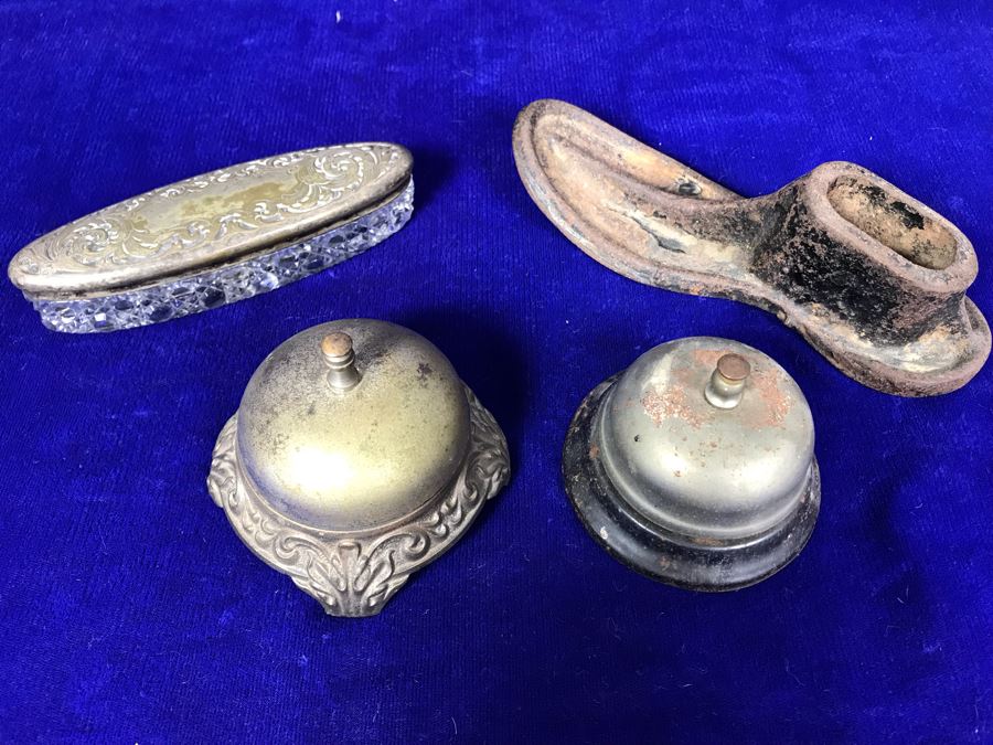 JUST ADDED - Pair Of Working Vintage Call Bells, Cast Iron Shoe Form And Crystal Trinket Box [Photo 2]