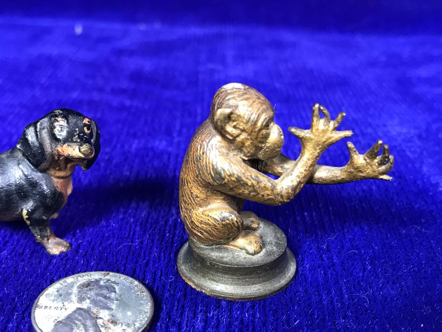 JUST ADDED - Pair Of Vintage Hand Painted Metal Animal Figurines And Steel 1943S Wheat Penny [Photo 4]