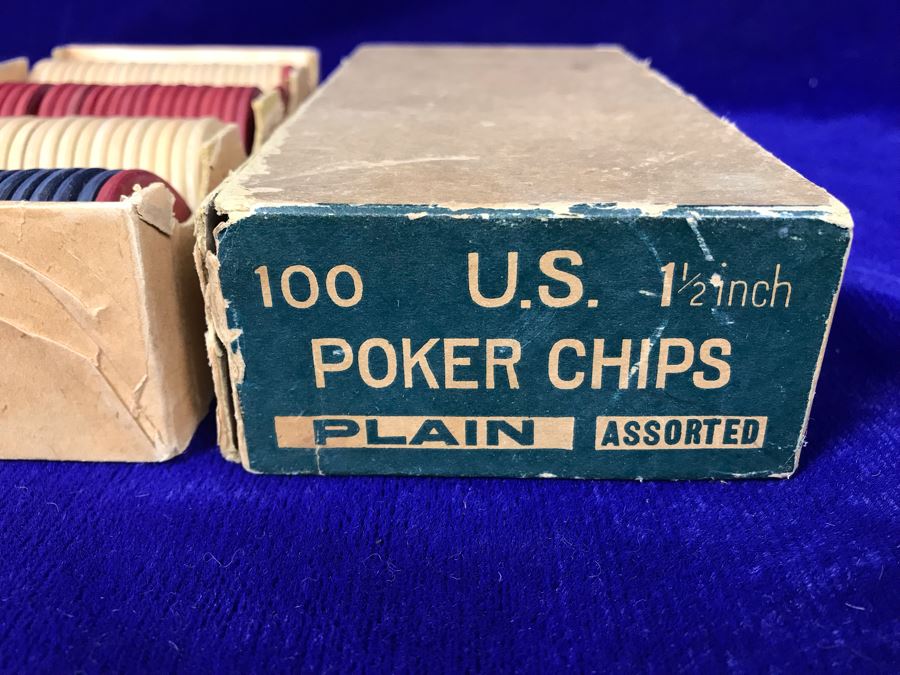 Vintage U.S.Poker Chips w/ Original Box 100 Assorted Chips 