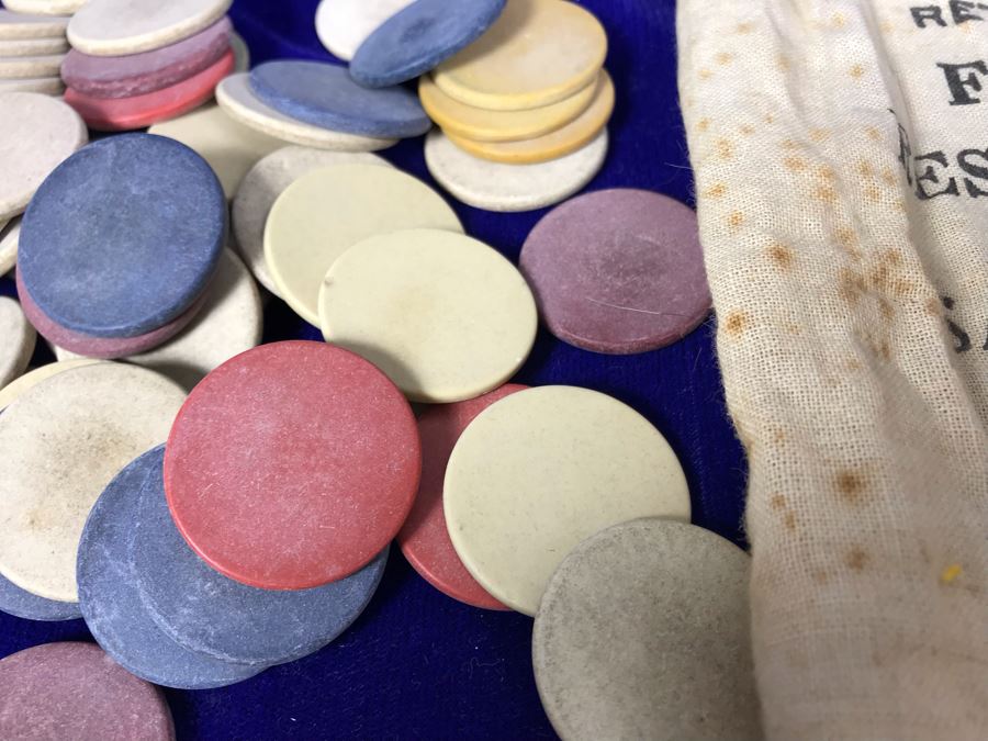 JUST ADDED - Vintage Clay Poker Chips And Federal Reserve Bank Of San Francisco Bank Bag [Photo 5]