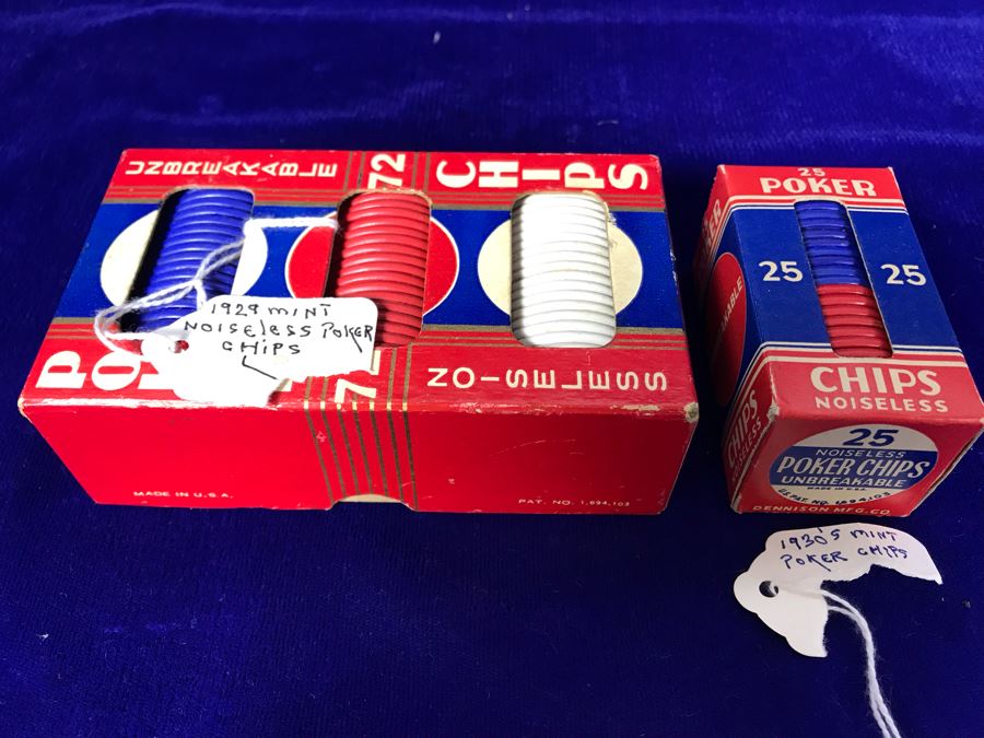 JUST ADDED - Mint 1929 Noiseless Poker Chips With Box And 1930's Mint Poker Chips [Photo 2]