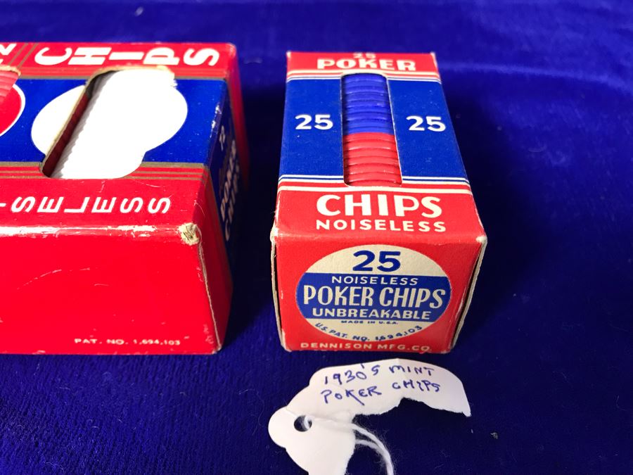 JUST ADDED - Mint 1929 Noiseless Poker Chips With Box And 1930's Mint Poker Chips [Photo 4]