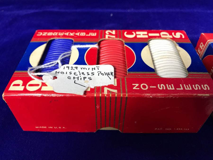JUST ADDED - Mint 1929 Noiseless Poker Chips With Box And 1930's Mint Poker Chips [Photo 3]
