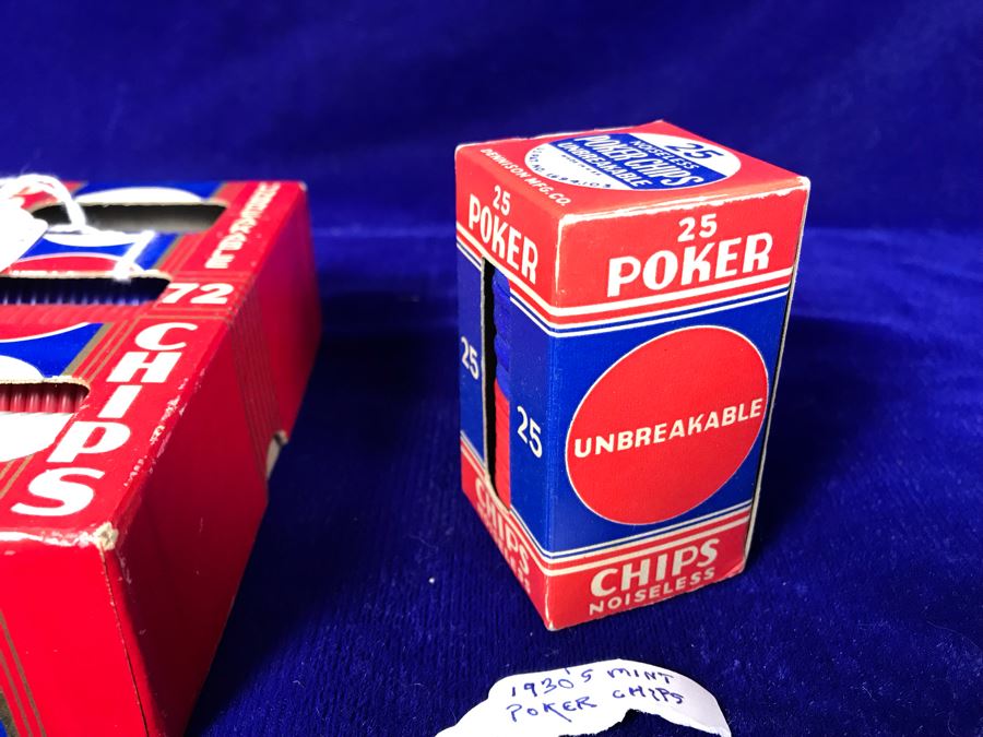 JUST ADDED - Mint 1929 Noiseless Poker Chips With Box And 1930's Mint Poker Chips [Photo 6]