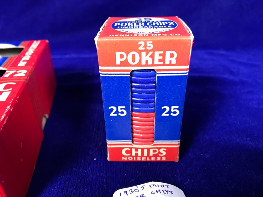 JUST ADDED - Mint 1929 Noiseless Poker Chips With Box And 1930's Mint Poker Chips [Photo 7]
