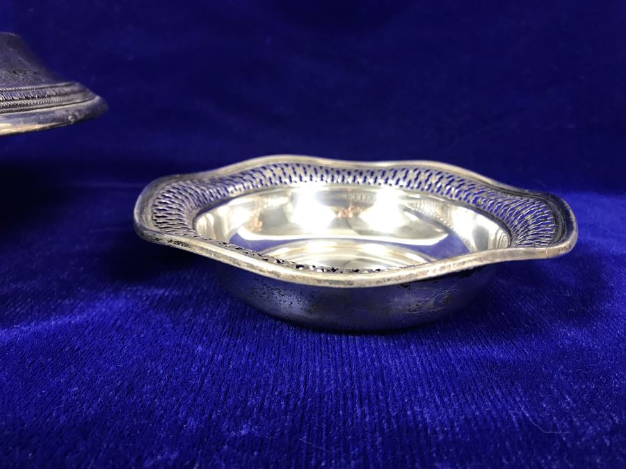 Pair Of Sterling Silver Items - Trinket Dish And Footed Bowl - 63g Unweighted + 307g Weighted Sterling [Photo 5]