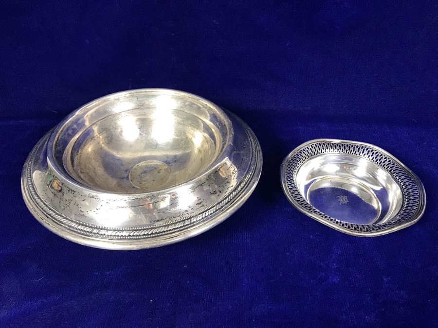 Pair Of Sterling Silver Items - Trinket Dish And Footed Bowl - 63g Unweighted + 307g Weighted Sterling [Photo 3]