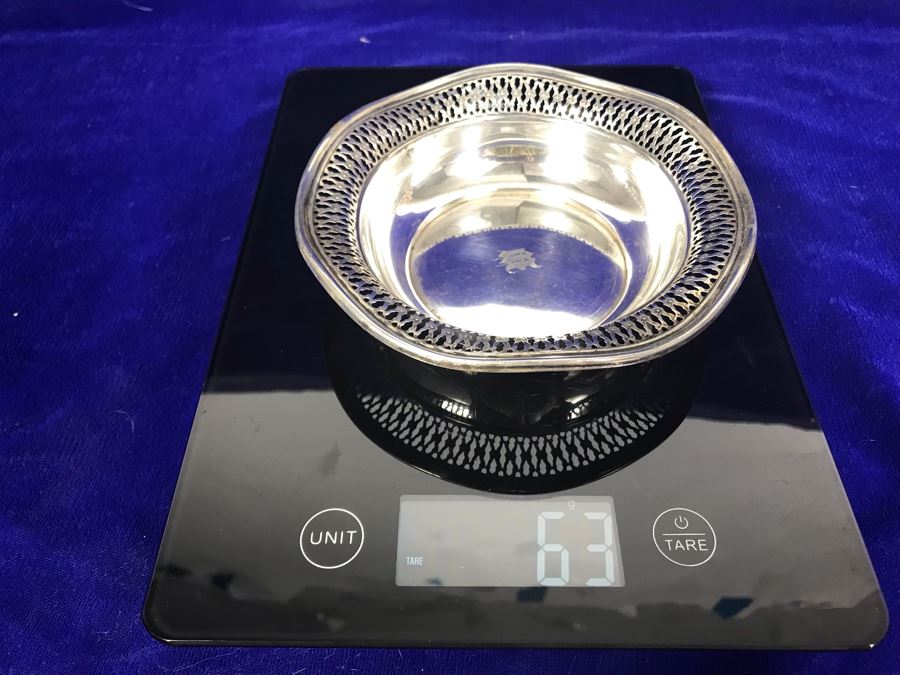 Pair Of Sterling Silver Items - Trinket Dish And Footed Bowl - 63g Unweighted + 307g Weighted Sterling [Photo 11]