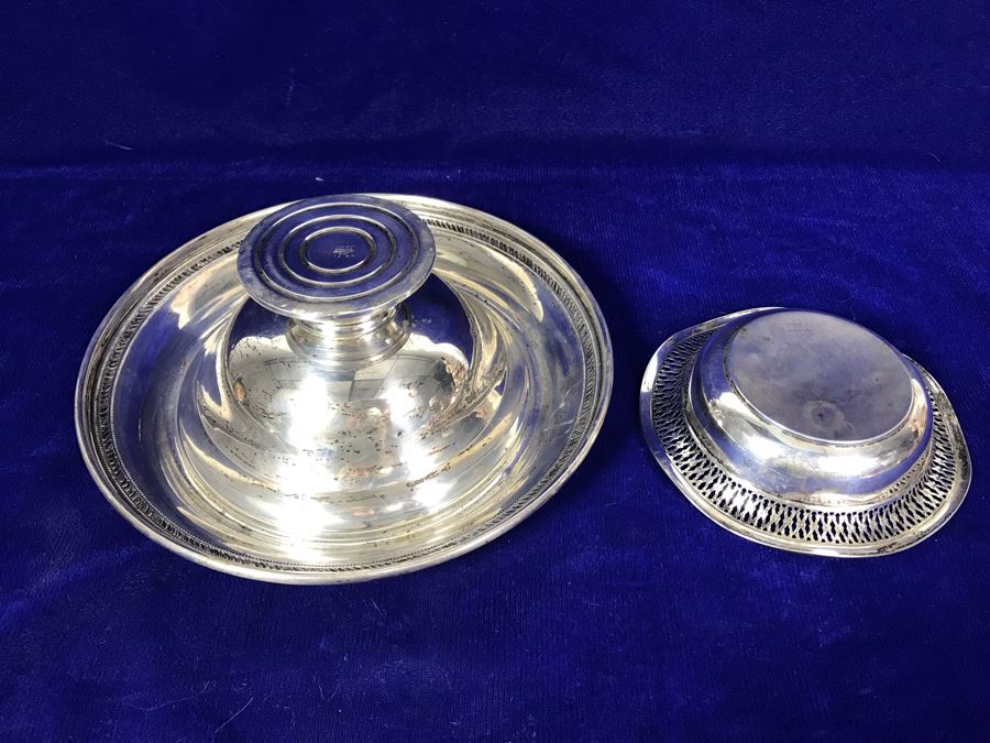 Pair Of Sterling Silver Items - Trinket Dish And Footed Bowl - 63g Unweighted + 307g Weighted Sterling [Photo 8]