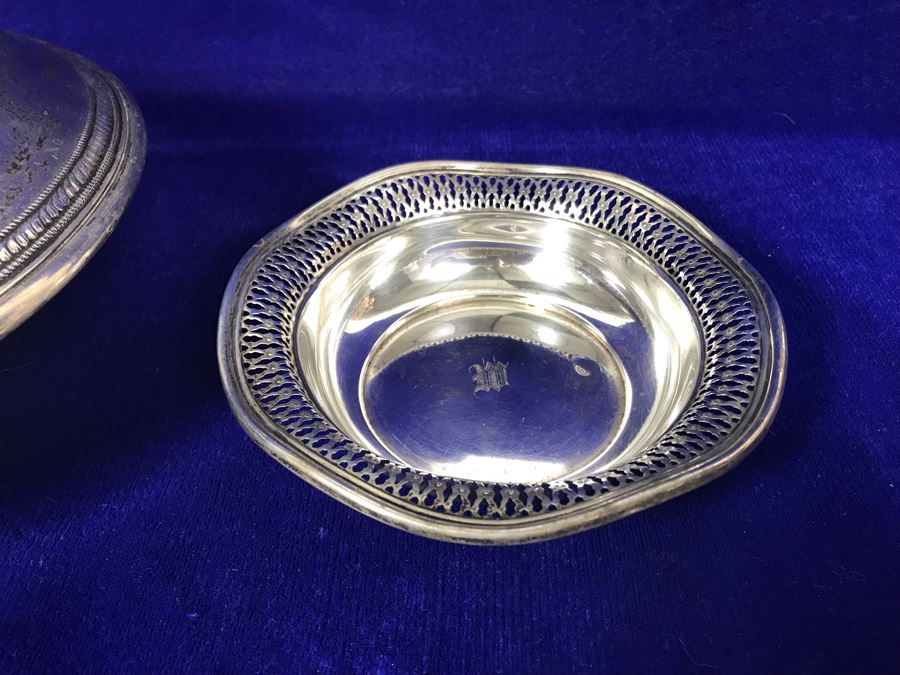 Pair Of Sterling Silver Items - Trinket Dish And Footed Bowl - 63g Unweighted + 307g Weighted Sterling [Photo 4]