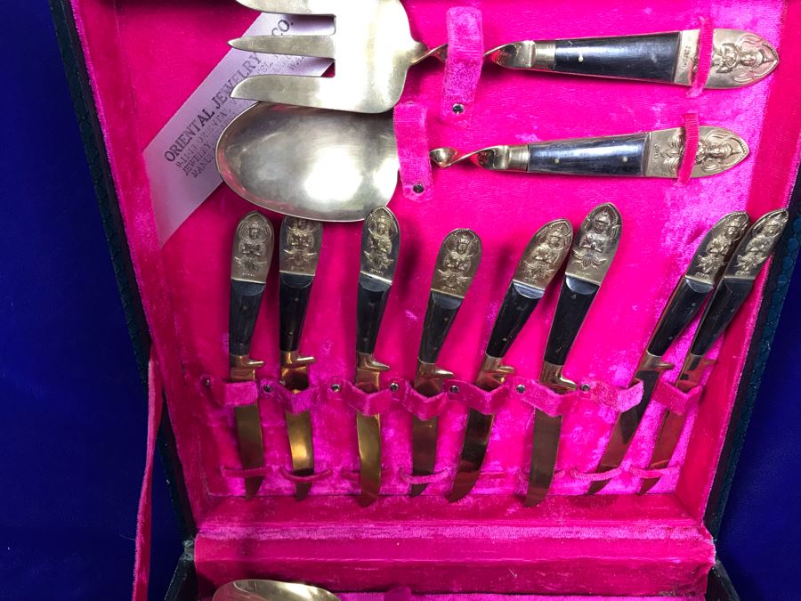 Set Of Bronze Ware Flatware With Box From Bangkok Thailand Siam By
