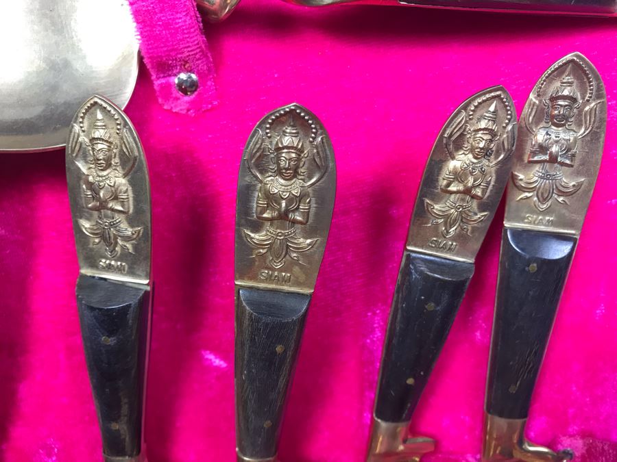 Set Of Bronze Ware Flatware With Box From Bangkok Thailand Siam By