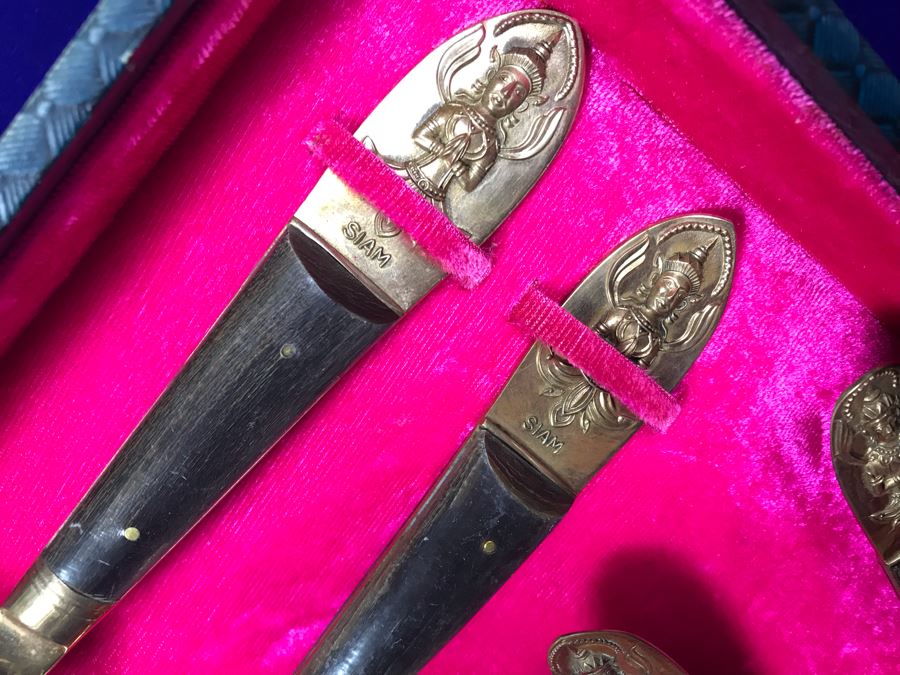 Set Of Bronze Ware Flatware With Box From Bangkok Thailand Siam By