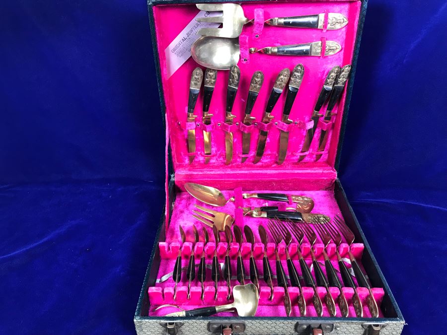 Set Of Bronze Ware Flatware With Box From Bangkok Thailand Siam By Oriental Jewelry & Co [Photo 3]