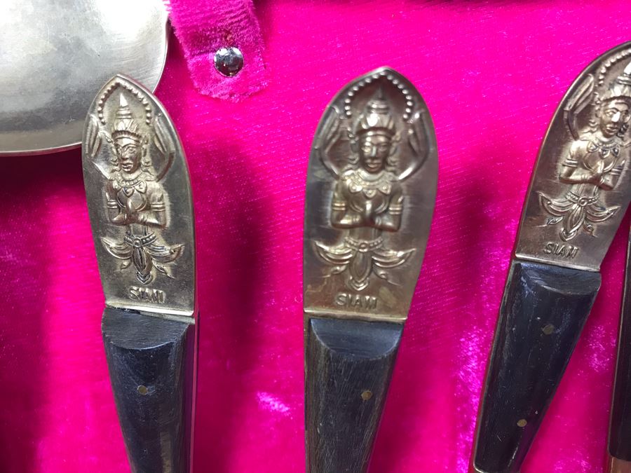 Set Of Bronze Ware Flatware With Box From Bangkok Thailand Siam By