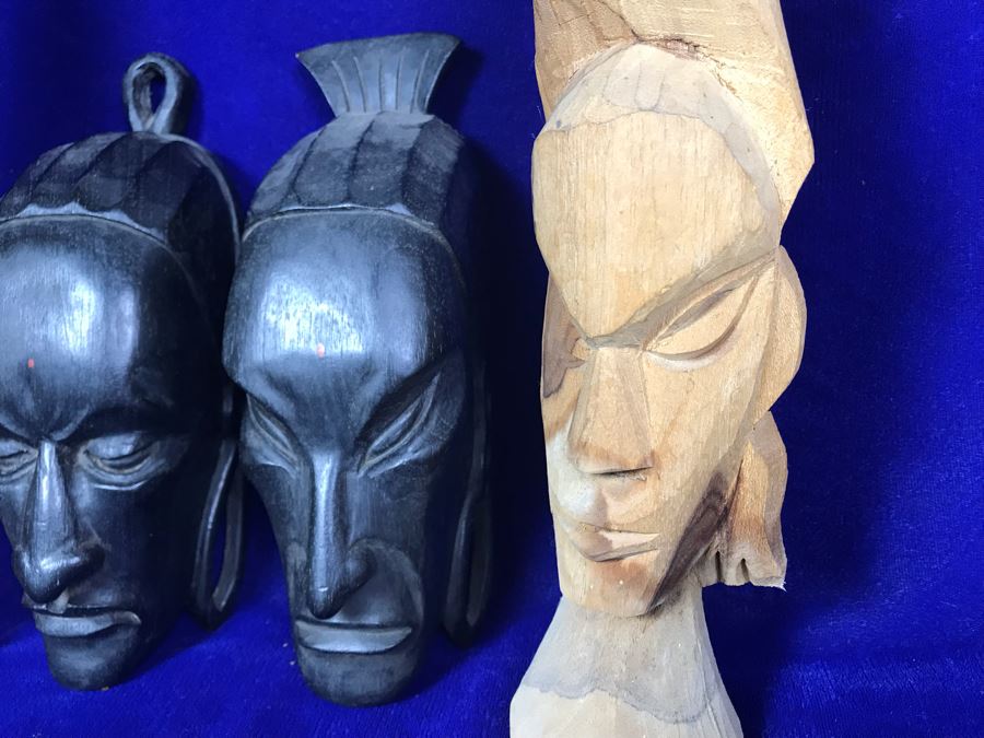 Set Of (4) Hand Carved Wooden Ethnic Sculptures Figurines - Outer Figures 12'H [Photo 5]