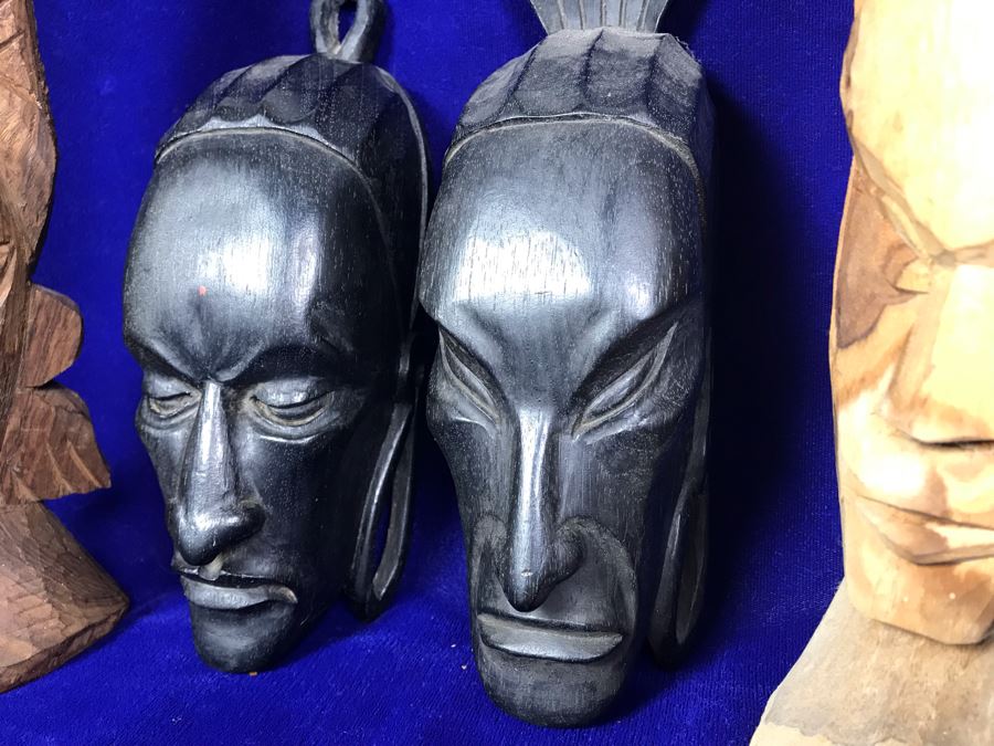 Set Of (4) Hand Carved Wooden Ethnic Sculptures Figurines - Outer Figures 12'H [Photo 7]