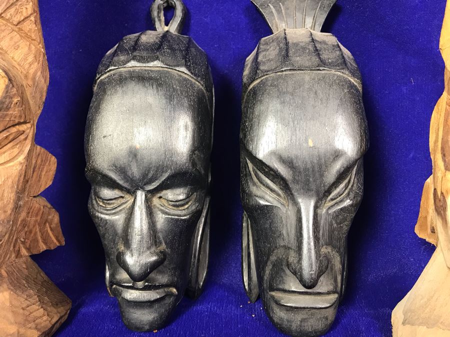 Set Of (4) Hand Carved Wooden Ethnic Sculptures Figurines - Outer Figures 12'H [Photo 6]