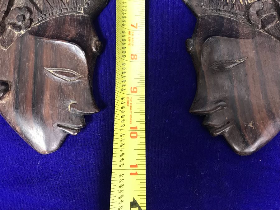 Pair Of Hand Carved Wooden Thailand Face Wall Sculptures 11' X 5' [Photo 6]