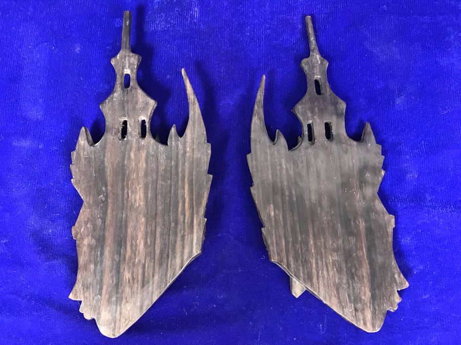 Pair Of Hand Carved Wooden Thailand Face Wall Sculptures 11' X 5' [Photo 5]