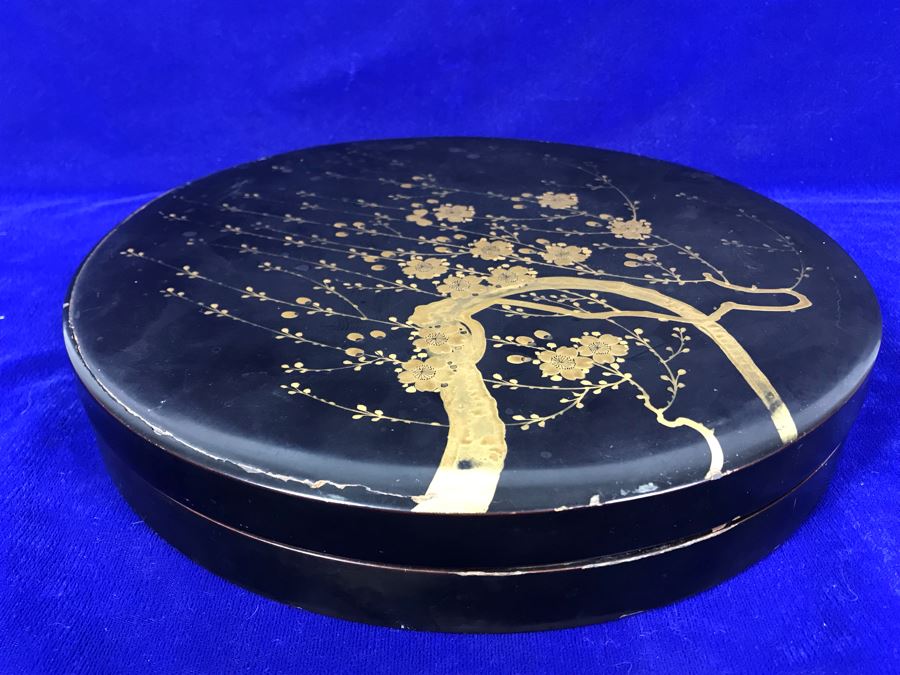 Stunning Vintage Asian Black And Gold Lacquer Divided Tray Box 12'R [Photo 23]