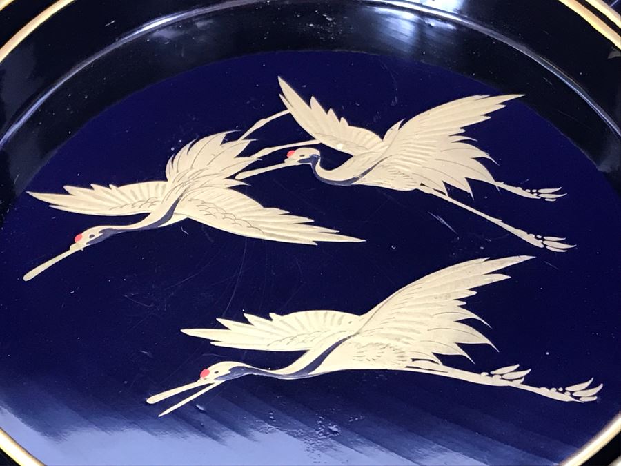 Stunning Vintage Asian Black And Gold Lacquer Divided Tray Box 12'R [Photo 10]