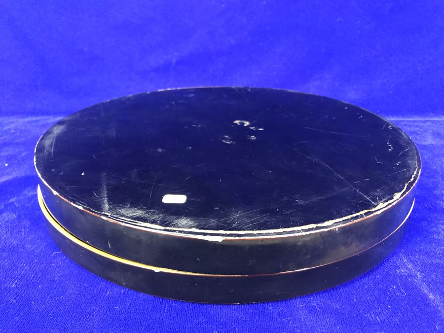 Stunning Vintage Asian Black And Gold Lacquer Divided Tray Box 12'R [Photo 24]