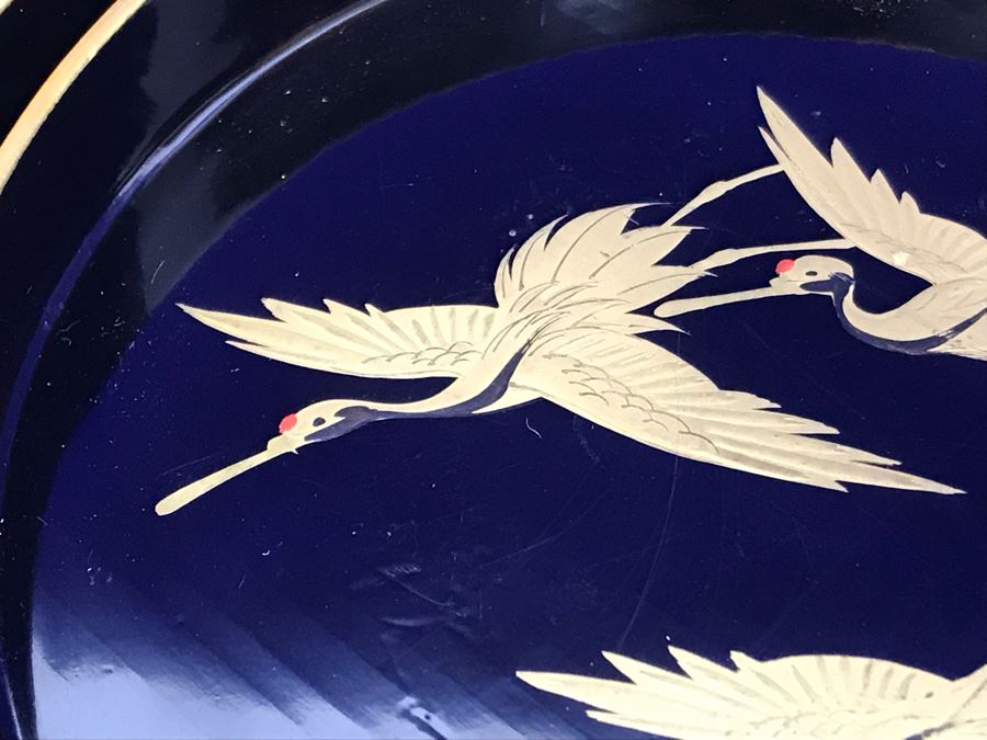 Stunning Vintage Asian Black And Gold Lacquer Divided Tray Box 12'R [Photo 11]