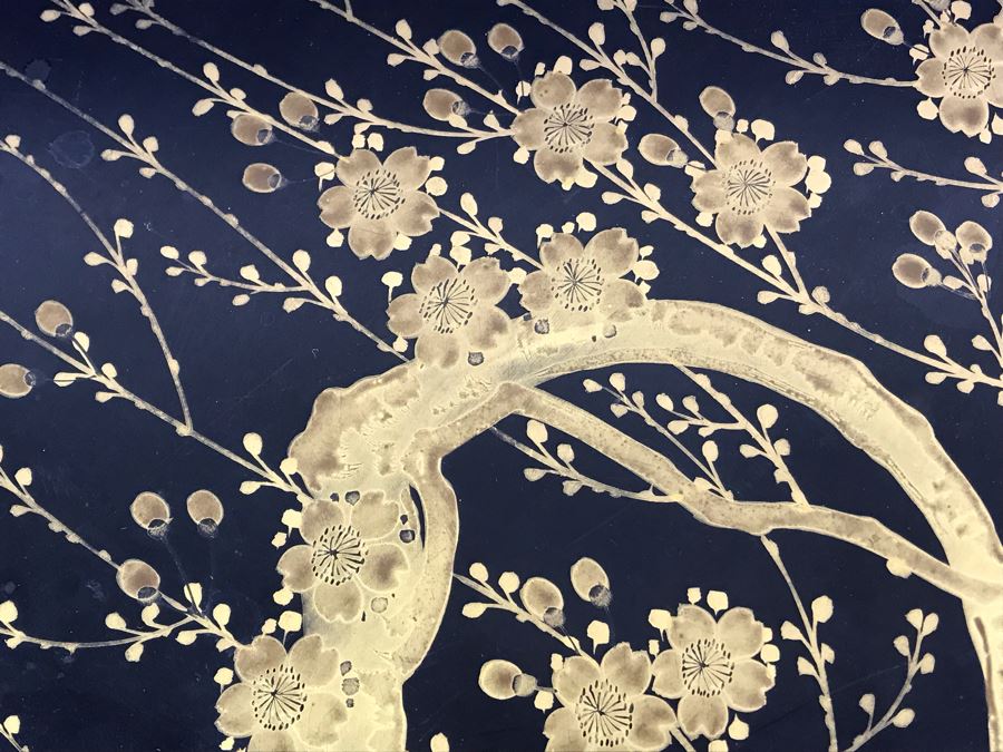 Stunning Vintage Asian Black And Gold Lacquer Divided Tray Box 12'R [Photo 5]