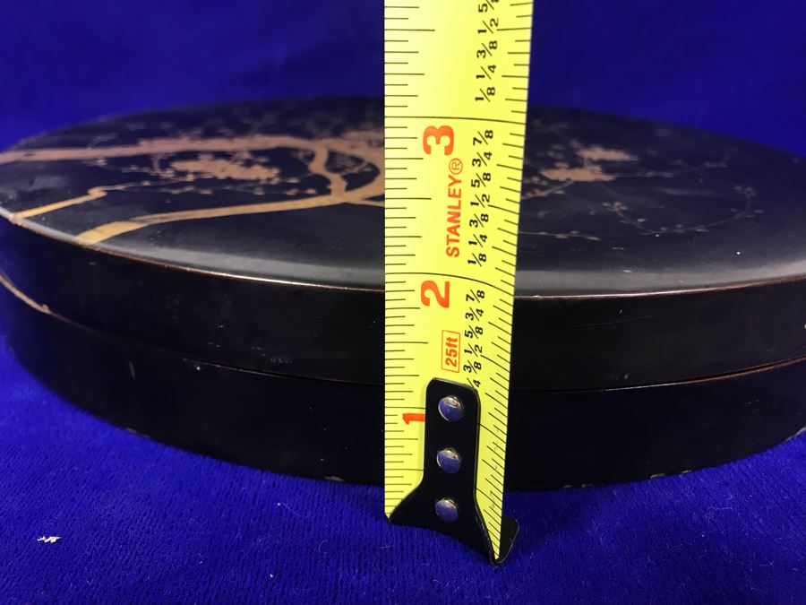Stunning Vintage Asian Black And Gold Lacquer Divided Tray Box 12'R [Photo 27]