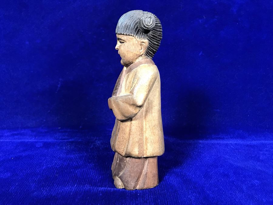 Vintage Hand Carved Chinese Wooden Figurine 6'H [Photo 5]