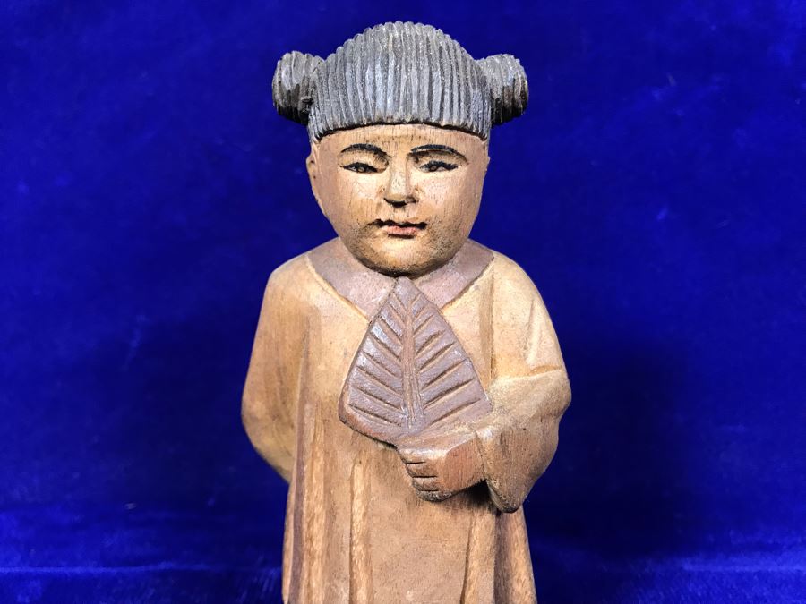 Vintage Hand Carved Chinese Wooden Figurine 6'H